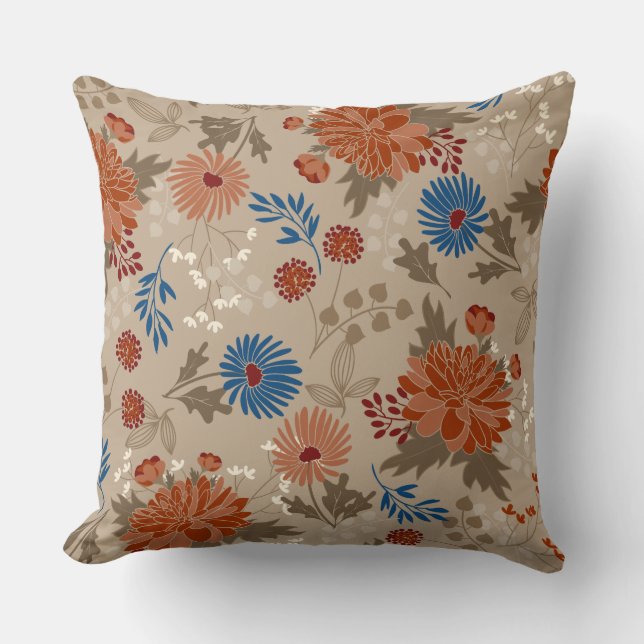 Beige Floral/CreamThrow kussen (Voorkant)
