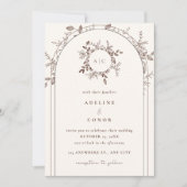 Beige Floral Elegant Kaart Save the Date Invitatio (Voorkant)