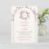Beige Floral Elegant Kaart Save the Date Invitatio (Staand voorkant)
