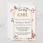 Beige Floral-elegant meisje baby shower Kaart (Voorkant)