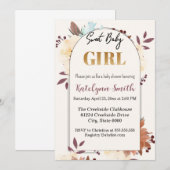 Beige Floral-elegant meisje baby shower Kaart (Voorkant / Achterkant)