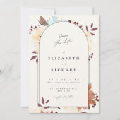Beige Floral Elegant Save the Date Kaart Invitatio (Voorkant)