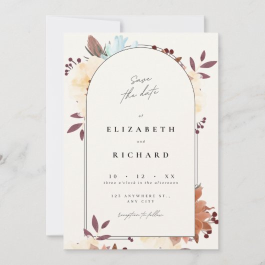 Beige Floral Elegant Save the Date Kaart Invitatio (Voorkant)