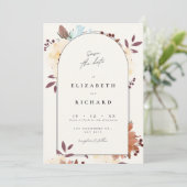 Beige Floral Elegant Save the Date Kaart Invitatio (Staand voorkant)
