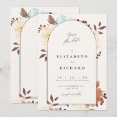 Beige Floral Elegant Save the Date Kaart Invitatio (Voorkant / Achterkant)