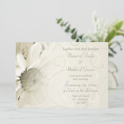 Beige Floral Elegant Wedding Invitation Cards Kaart (Staand voorkant)