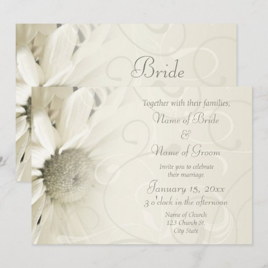 Beige Floral Elegant Wedding Invitation Cards Kaart (Voorkant / Achterkant)
