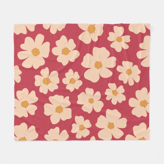 Beige Floral Fleece Blanket (Voorkant (Horizontaal))