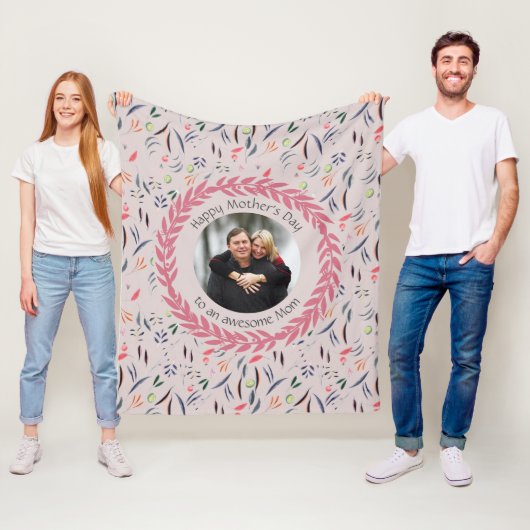 Beige Floral GEWELDIGE MOM met FOTO-Moederdag Fleece Deken (In situ)