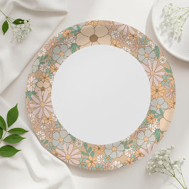 Beige floral paper plates, Neutral party supplies Papieren Bordje