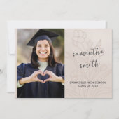 Beige Floral Photo Afstuderen Kaart (Voorkant)