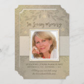 Beige Floral Photo Memorial Service Kaart (Voorkant / Achterkant)