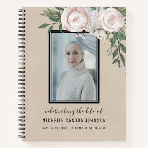 Beige Floral Photo Woman Memorial Guest Book Notitieboek