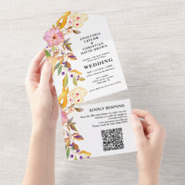 Beige Floral QR-code in één uitnodiging