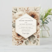 Beige Floral Romantic Wedding Kaart (Staand voorkant)