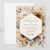 Beige Floral Romantic Wedding Kaart (Voorkant / Achterkant)