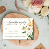Beige Floral Spring Garden Wildflower Wedding RSVP Kaartje