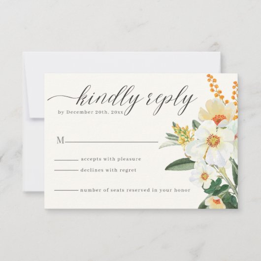 Beige Floral Spring Garden Wildflower Wedding RSVP Kaartje (Voorkant)