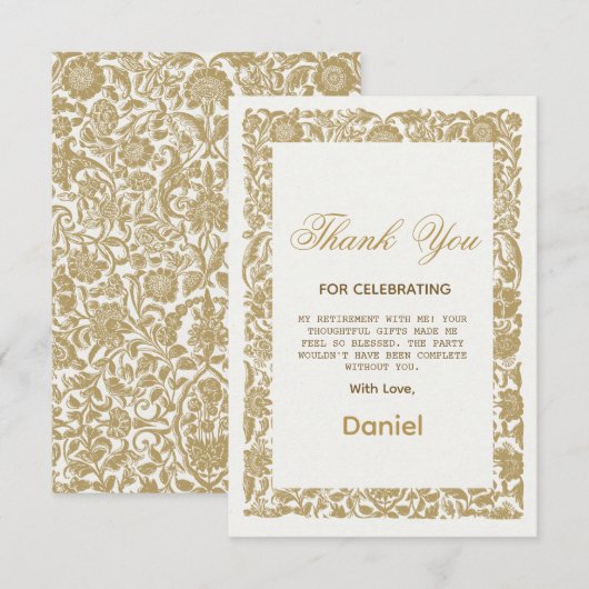 Beige Floral Surprise Retirement Party 2025 Bedankkaart (Voorkant / Achterkant)