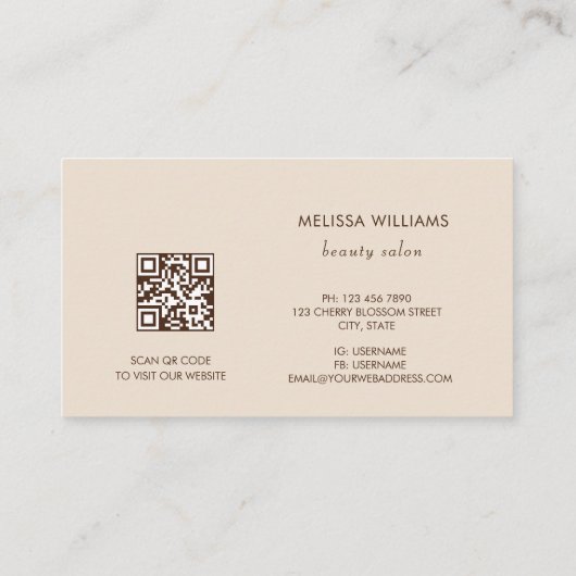 Beige Floral Visitekaartje (Achterkant)