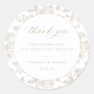  beige Floral Weddenschap Hartelijk dank Ronde Sticker