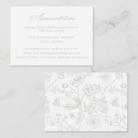  beige Floral Wedding Accommodations Informatiekaartje (Voorkant / Achterkant)