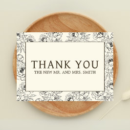 Beige Floral Wedding Bedankkaart