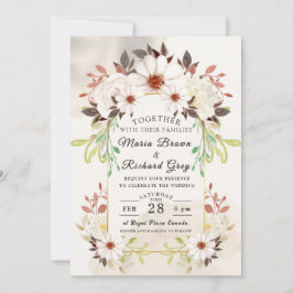 Beige Floral Wedding Invitation Kaart