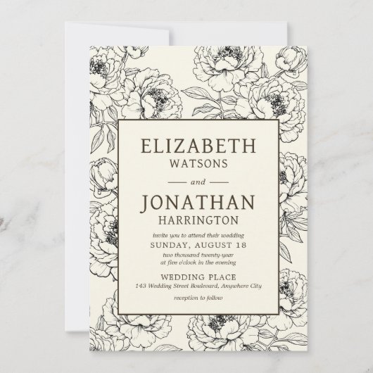 Beige Floral Wedding Kaart (Voorkant)