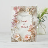 Beige Floral Wedding Kaart (Staand voorkant)