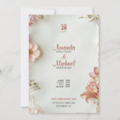 Beige Floral Wedding Kaart (Achterkant)