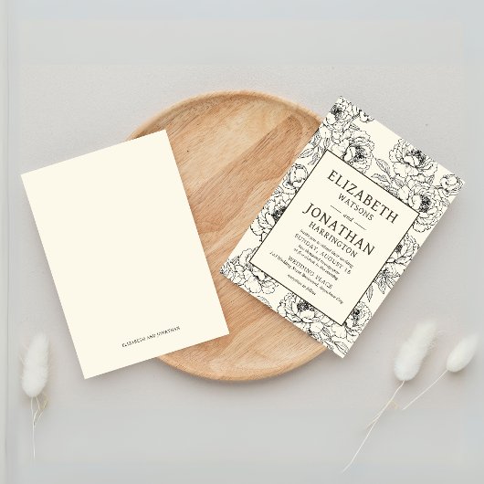 Beige Floral Wedding Kaart