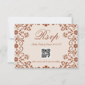 Beige Floral Wedding QR RSVP Kaartje (Voorkant)