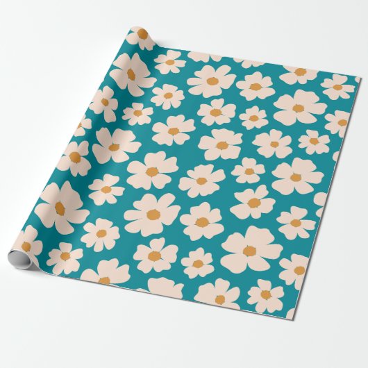 Beige Floral wrapping Paper Cadeaupapier (Uitgerold)
