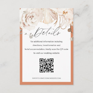 Beige florale tuin bruiloft QR-codetaart Informatiekaartje