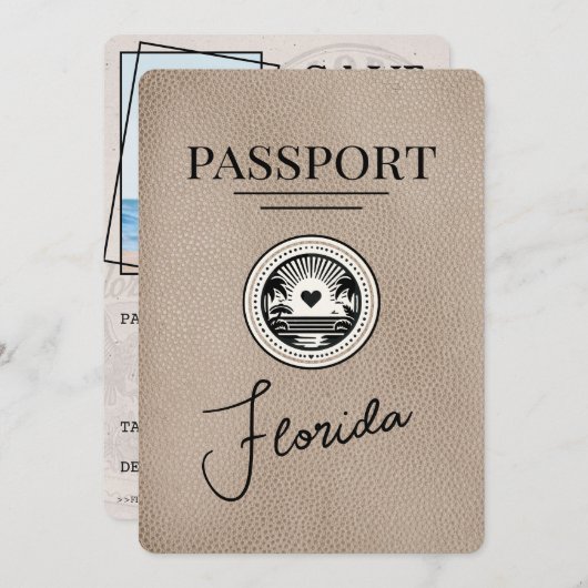 Beige Florida Passport Bewaar de datum Save The Date (Voorkant / Achterkant)