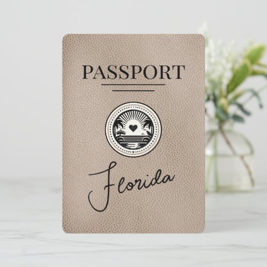 Beige Florida Passport Bewaar de datum Save The Date (Staand voorkant)