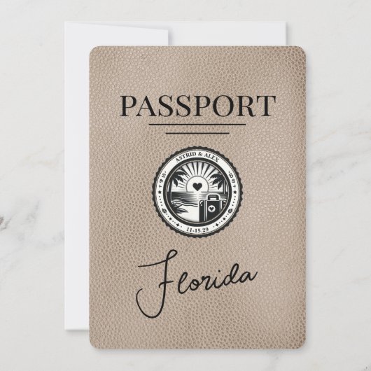 Beige Florida Passport Uitnodiging (Achterkant)