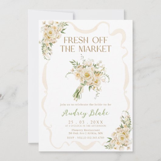 Beige Flower Off The Market Vrijgezellenfeest Uitn Kaart (Voorkant)