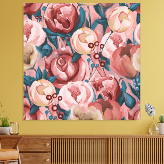 Beige Flowers Canvas Afdruk (Insitu (Woonkamer))