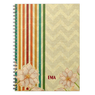 Beige Flowers Colorful Stripes Notitieboek