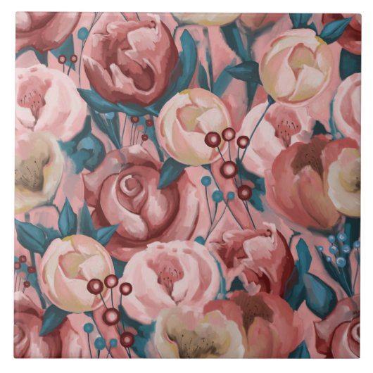 Beige Flowers Tegeltje (Voorkant)