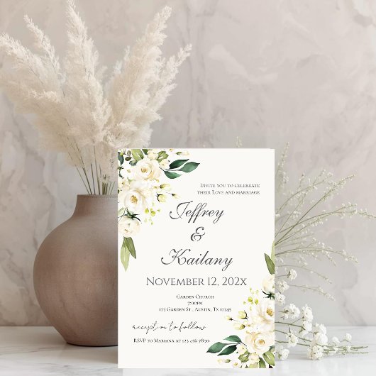 Beige Flowers Wedding Kaart