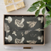 Beige Forest Mushroom Patroon op Donkerbruin Tissuepapier (Geschenk)