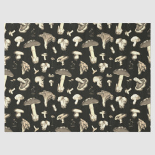 Beige Forest Mushroom Patroon op Donkerbruin Tissuepapier