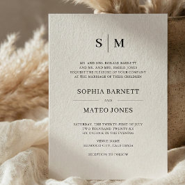 Beige formele klassieke monogram bruiloft kaart