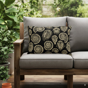 beige fossiel trilobiet-ammonietpatroon accent kussen