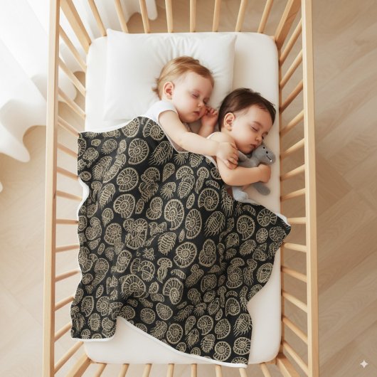  beige fossiel trilobiet-ammonietpatroon fleece deken