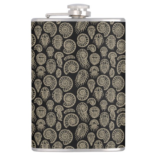 beige fossiel trilobiet-ammonietpatroon heupfles (Voorkant)