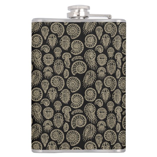 beige fossiel trilobiet-ammonietpatroon heupfles (Achterkant)